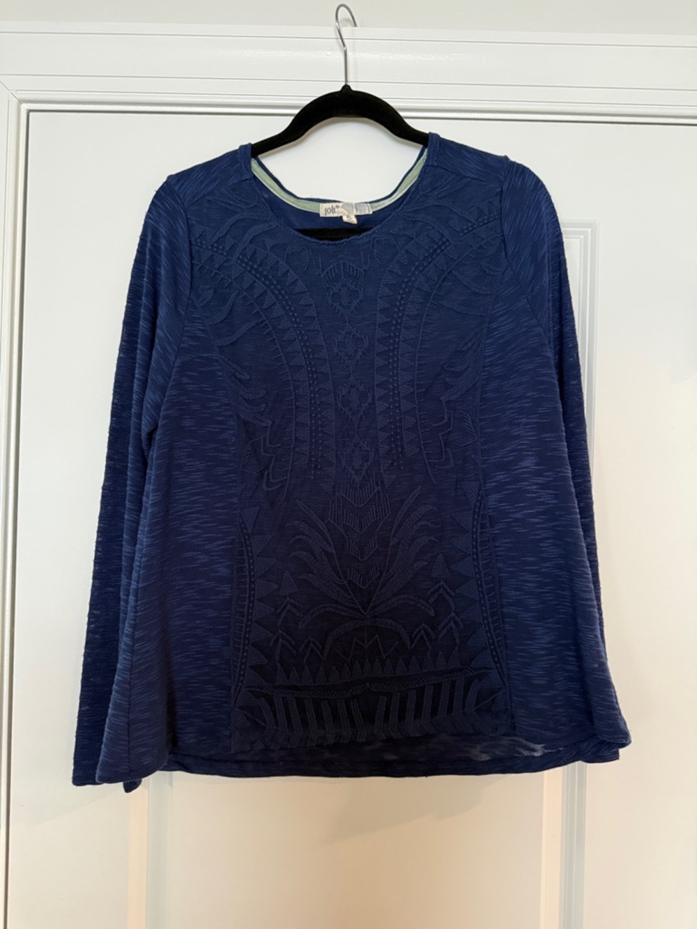 Jolt Navy Blue Long Sleeve Textured Crewneck Top